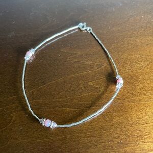 vintage sterling silver pink semi precious beaded accent anklet or bracelet 9"